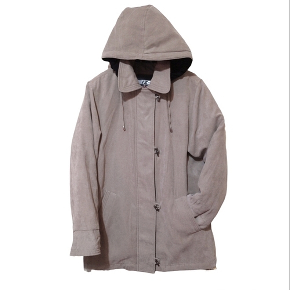 Vintage - Y2K Beige Faux Suede Coat w/ Detachable Hood - Size M - Unisex